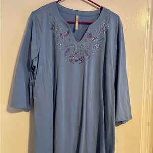 Elegant Blue Long Sleeve Women's Top